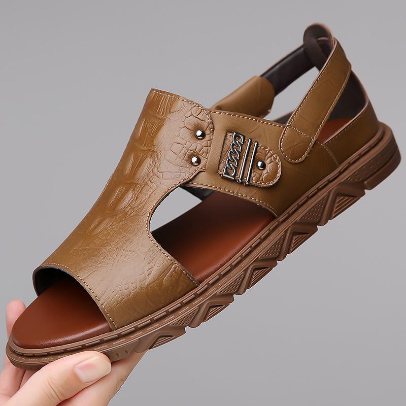 Fashion 2025 New Designer Roman Casual Sandals for Men Non-slip Summer Slippers Beach Shoes Male Fashion White Leather Sandals Man