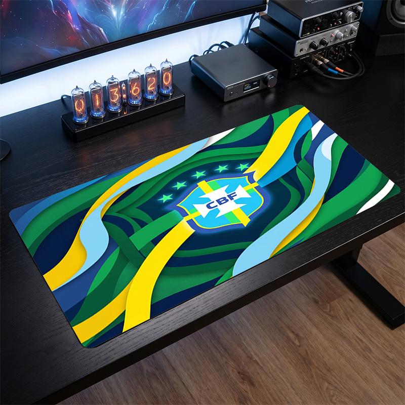 Brazil Football Crest Mouse Pad, Extended Non Slip Rubber Desk Mat for Gaming Office Laptop Fan Gift