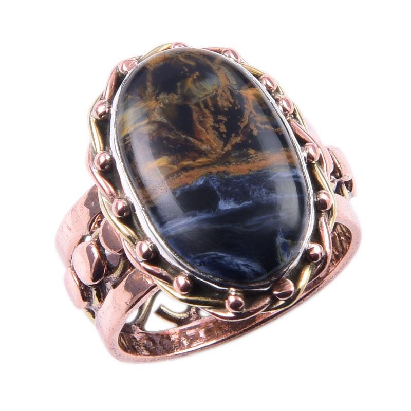 Natural Pietersite Gemstone 925 Sterling Silver Jewelry Two Tone Ring S.6.5 j1K17