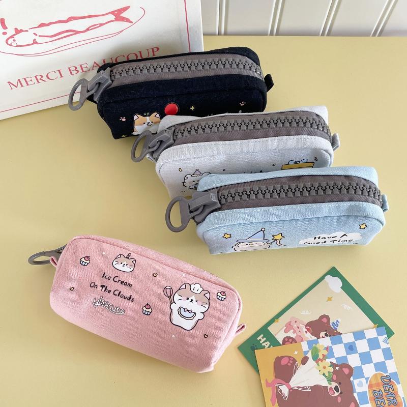 1pcs Cartoon Cute Canvas Pencil Case Student Large Capacity Stationery Storage Bag Portable Cosmetic Bag Lovely Gifts