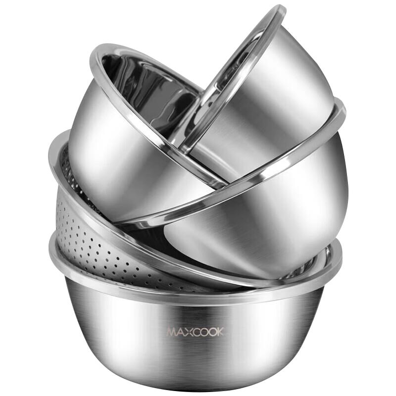 MAXCOOK 304 Stainless Steel Basin & Sieve 5-Piece Set