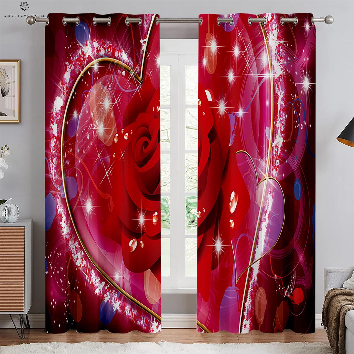 

Винтажная красная роза 3D печать узора занавески, подходит для спальни, гостиной, кухни, украшения окна, украшения дома W50xH130(CM)x2PCS&Grommet Top