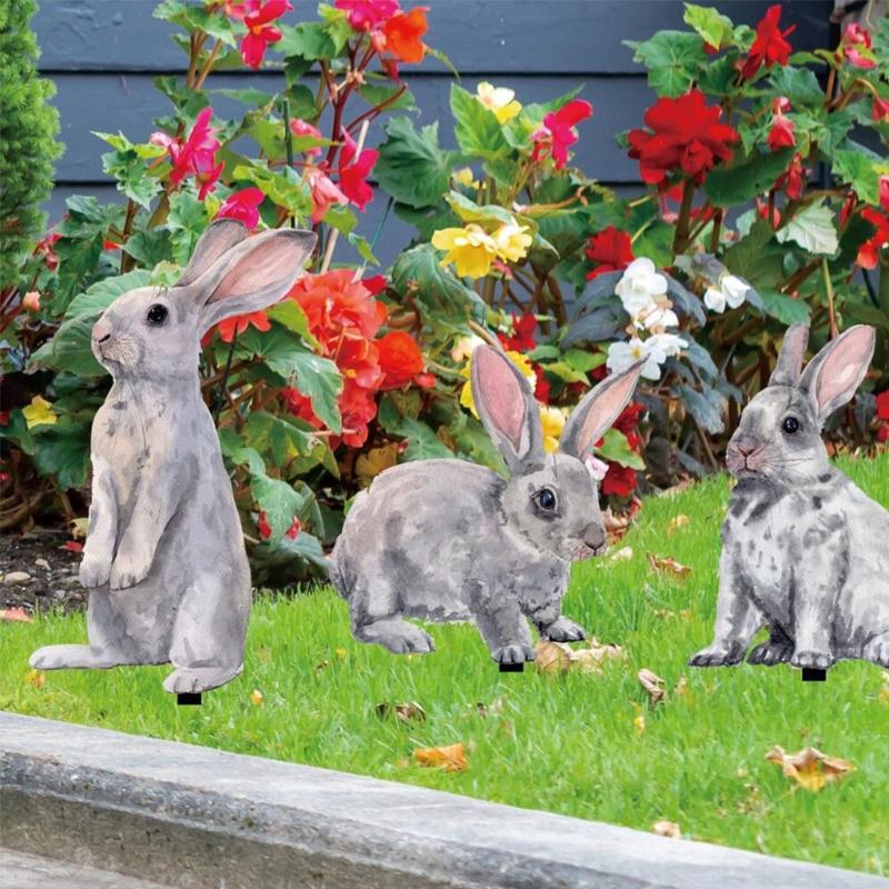1/3pcs Easter Rabbit Yard Signs Spring Yard Stake Decorative Garden Stakes for Indoor Outdoor Courtyard Lawn Decoration