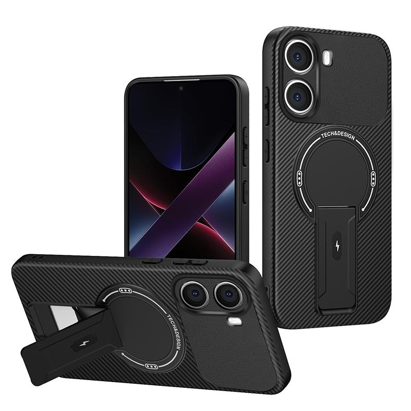 Carbon Fiber Magnetic Soft Phone Case For POCO F7 Pro F7 Ultra Poco X7 Pro C61 With Kickstand Shockproof Mobile Back Cover Coque