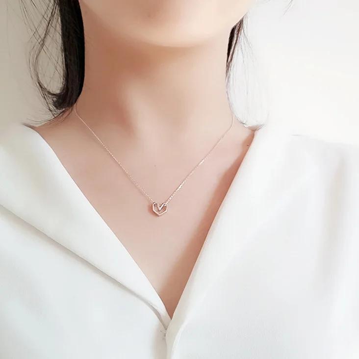 Korean 925 Sterling Silver New Ladies Fashion Jewelry Luxury Love Heart Charm Pendant Necklaces For Women Wedding Party Gift