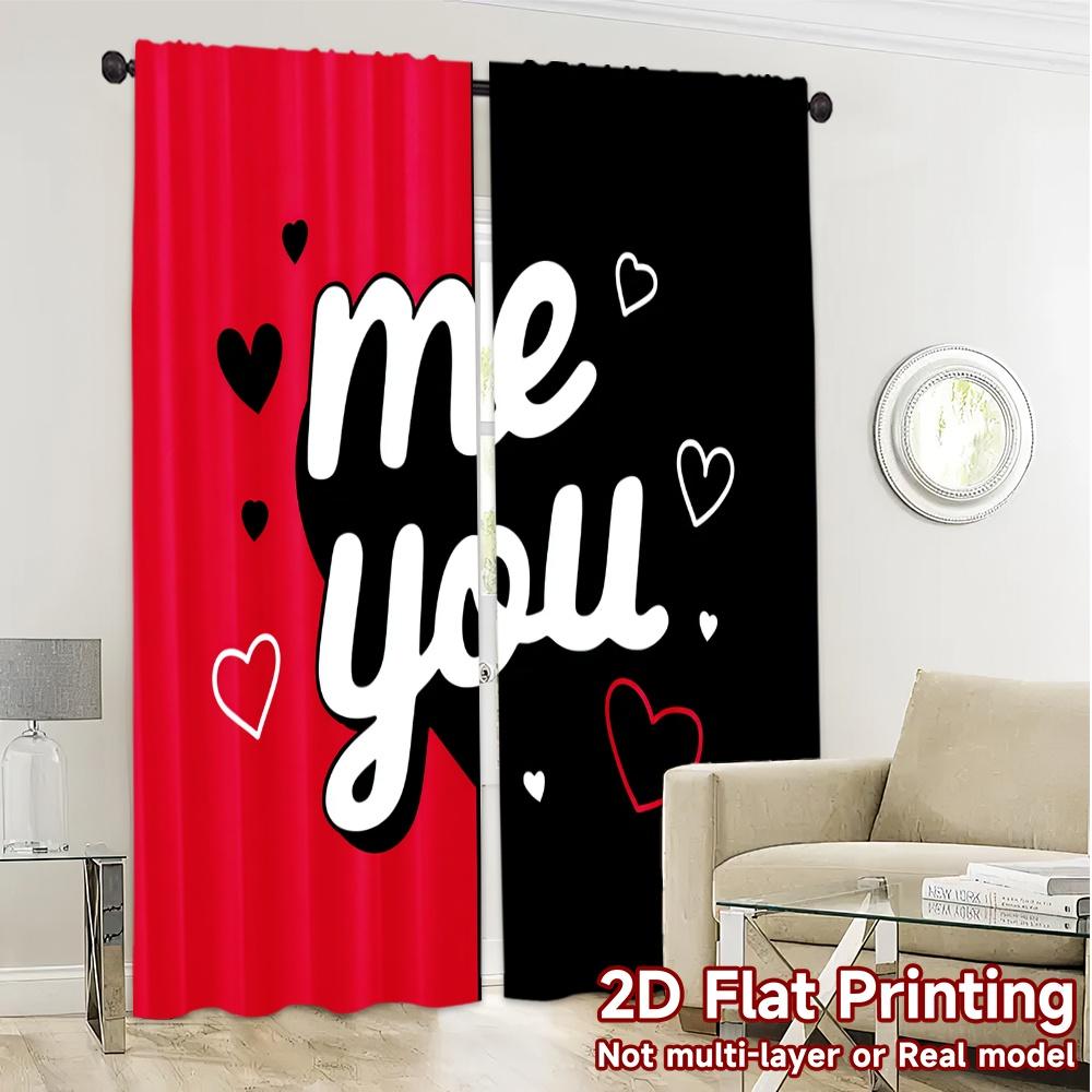 2D Flat Printing  JIT 2pcs   Curtains (Without Rod) Heart Connection Chic Curtains&Window Treatment Semi-Sheer Curtains Home Decor
