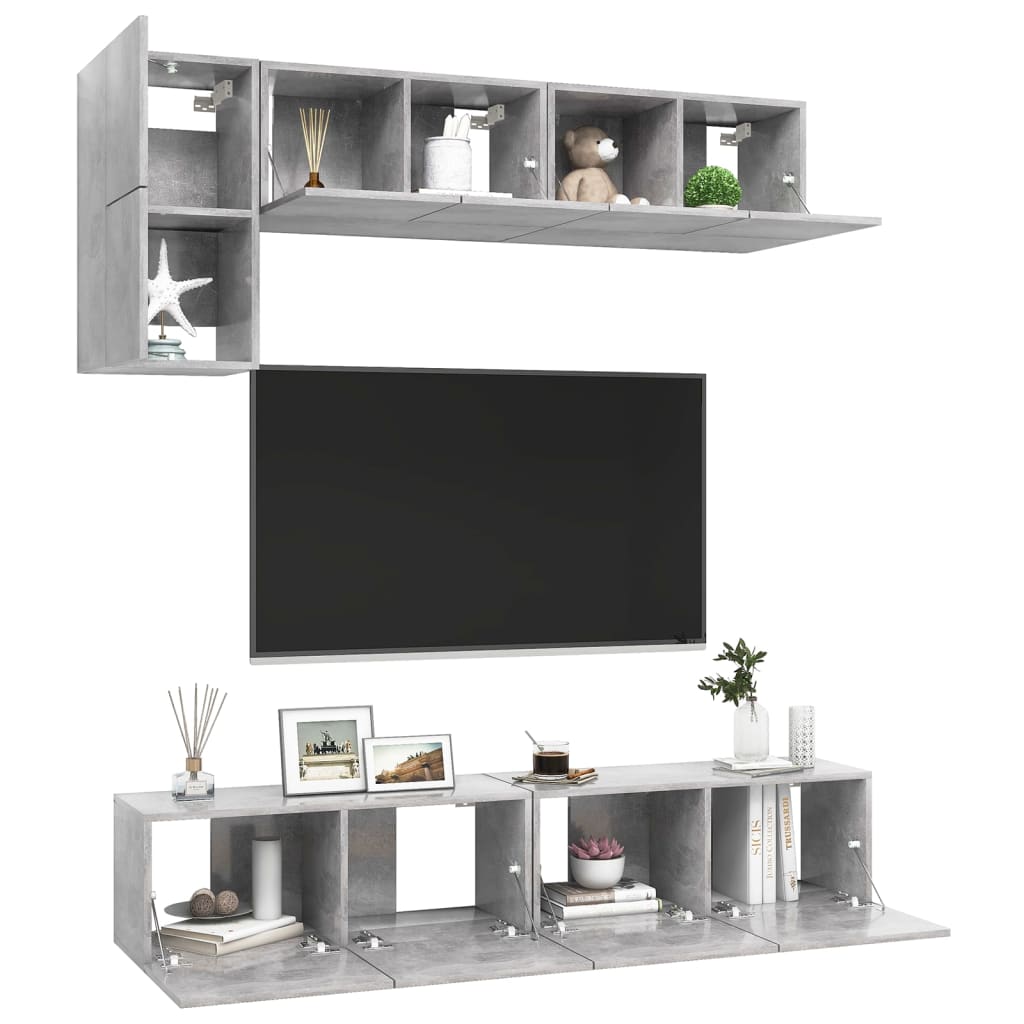 5 piece TV cabinet set concrete grey engineered wood