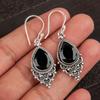 Naturlig Svart Onyx Ädelsten 925 Sterlingsilver Smycken Handgjorda Örhängen 1,9" EE-85-13