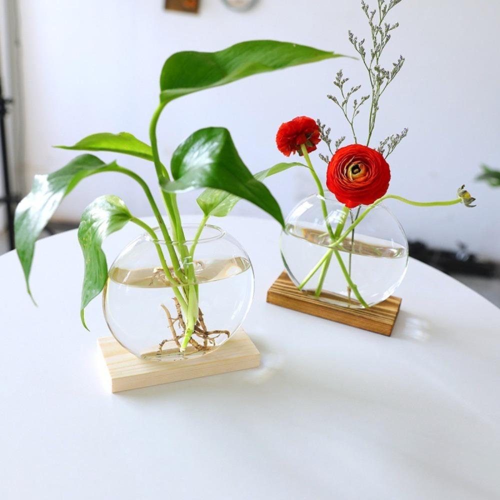 Wooden Stand Hydroponic Plants Container Transparent Glass Plants Glass Vase  Weddings