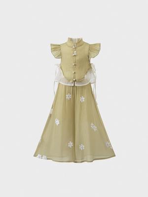 Girls' 2025 Summer Chinese Style Sleeveless Top & Wide-Leg Pants Set