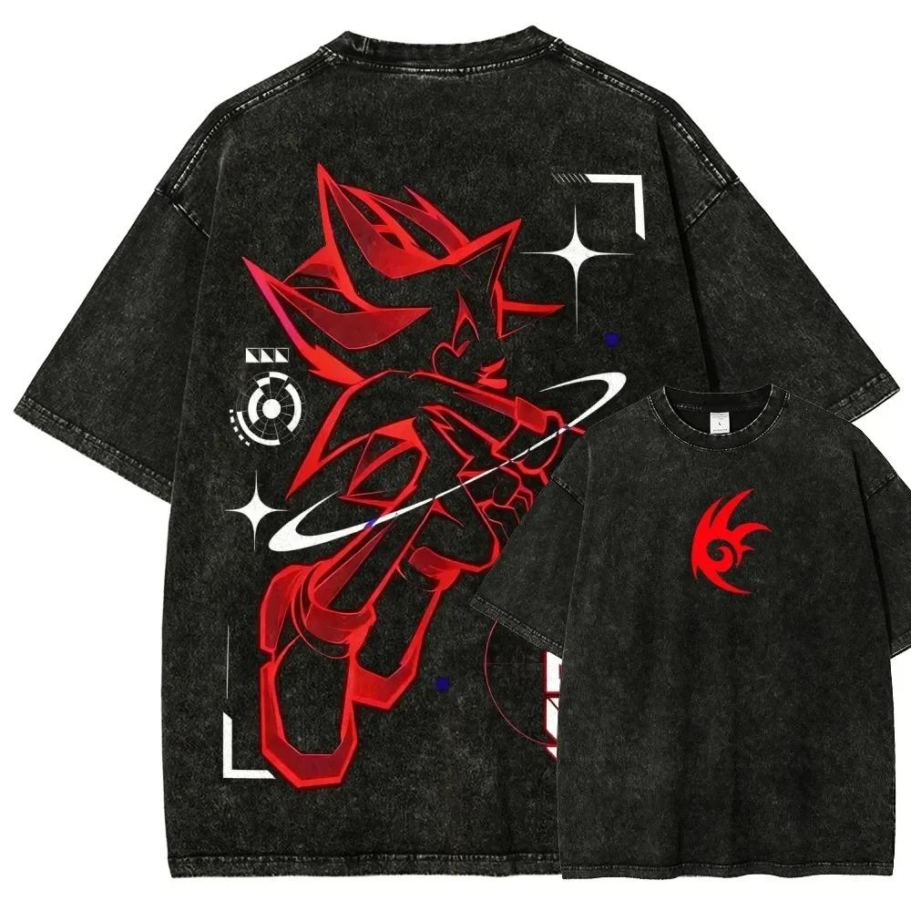 Sonic Anime Lover Washed Tshirt Year Round Clothing Personality Clothes Plus Size Unisex NewModel Couples Retro Fashion Soft