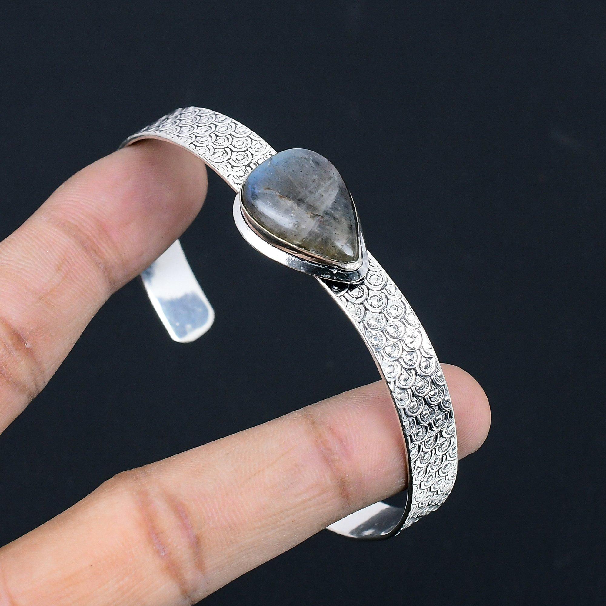 

Womens day Sale Natural Labradorite 925 Silver Artisan Sister Elegant New Bangle Adjustable