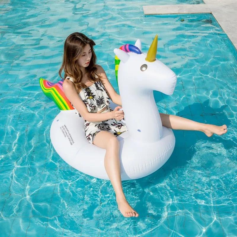Rainbow Horse Inflatable Toy Giant Swimming Seat with Handle Summer Pool Water Party Swimming Bed Inflatable Lounge Chair