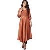 W Brown Rayon Blend Embroidered A-Line Kurta for Women