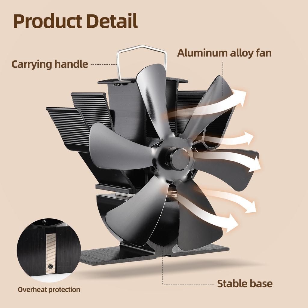 Stove Fan 6 Blade Mini Fireplace Fan Heat Powered Wood Stove Fan