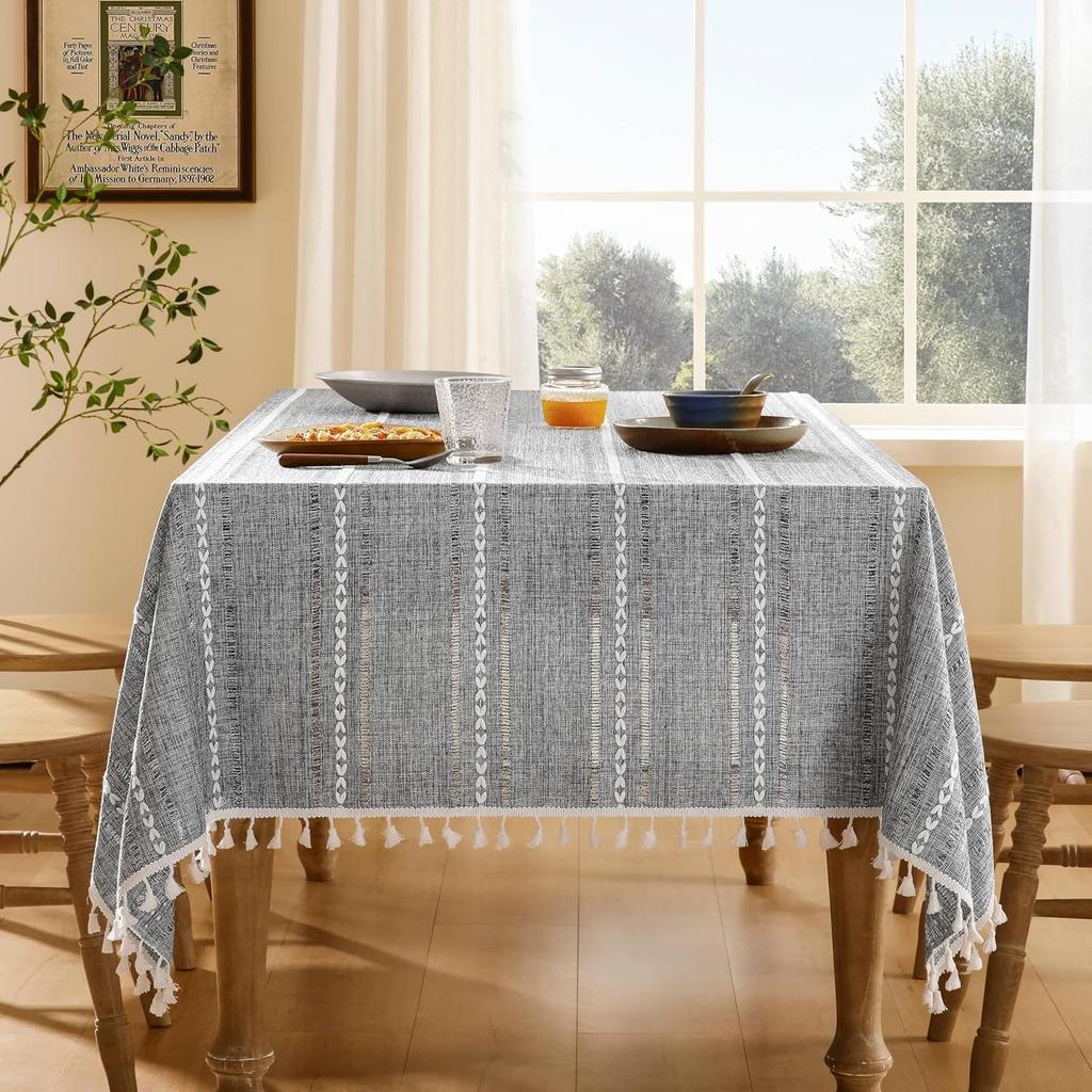 Tablecloth Cotton Linen Stripe Resistant Dust-Proof Soft Table Cover for Kitchen Dinning Wedding Tabletop Decoration Rectangular