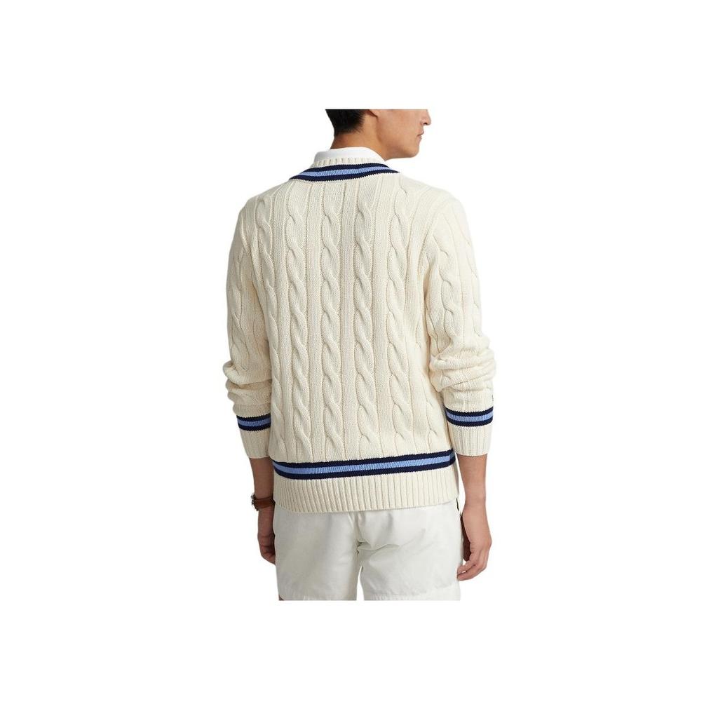 Polo Ralph Lauren Ss24 Striped V-Neck Pullover Sweater Men sweater Cream MNPOSWE16821456-101
