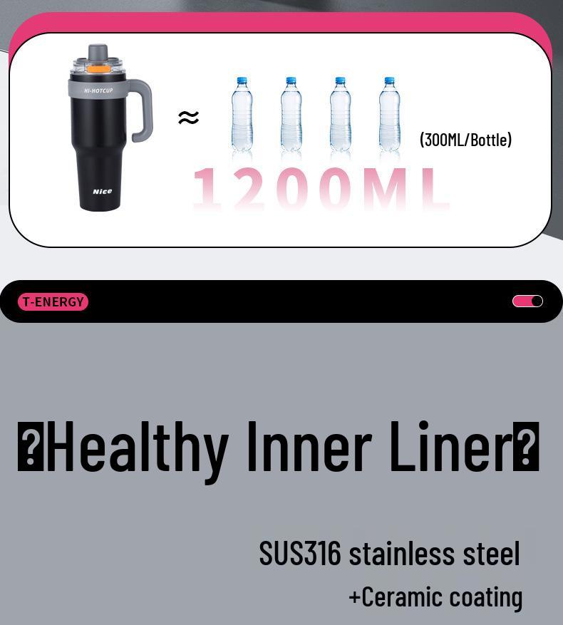 316 Stainless Steel Large Capacity Thermos Cup with Ceramic Inner Liner - Insulated Straw for Outdoor Use