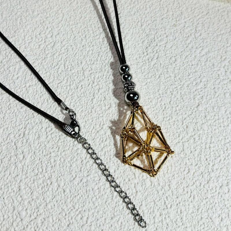 Fashionable Adjustable Metal Cage Necklace Crystal Holder Pendant Neckchain For Men Women Stylish Jewelry Accessories