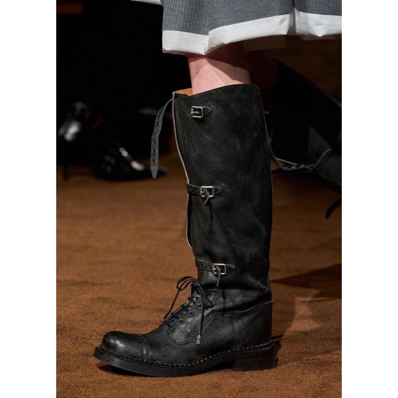 

Cowhide version~ retro leather inner height-increasing boots fashion boots women s old knight boots belt buckle long boots 35