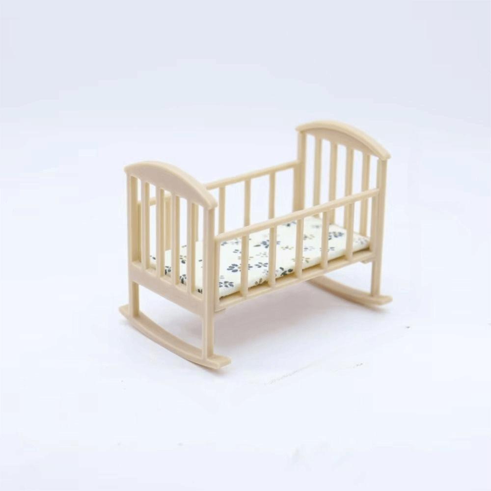 Miniature Dollhouse Cradle Simulation Mini Baby Crib Unique Rocking Bed Model  Dollhouse Decoration