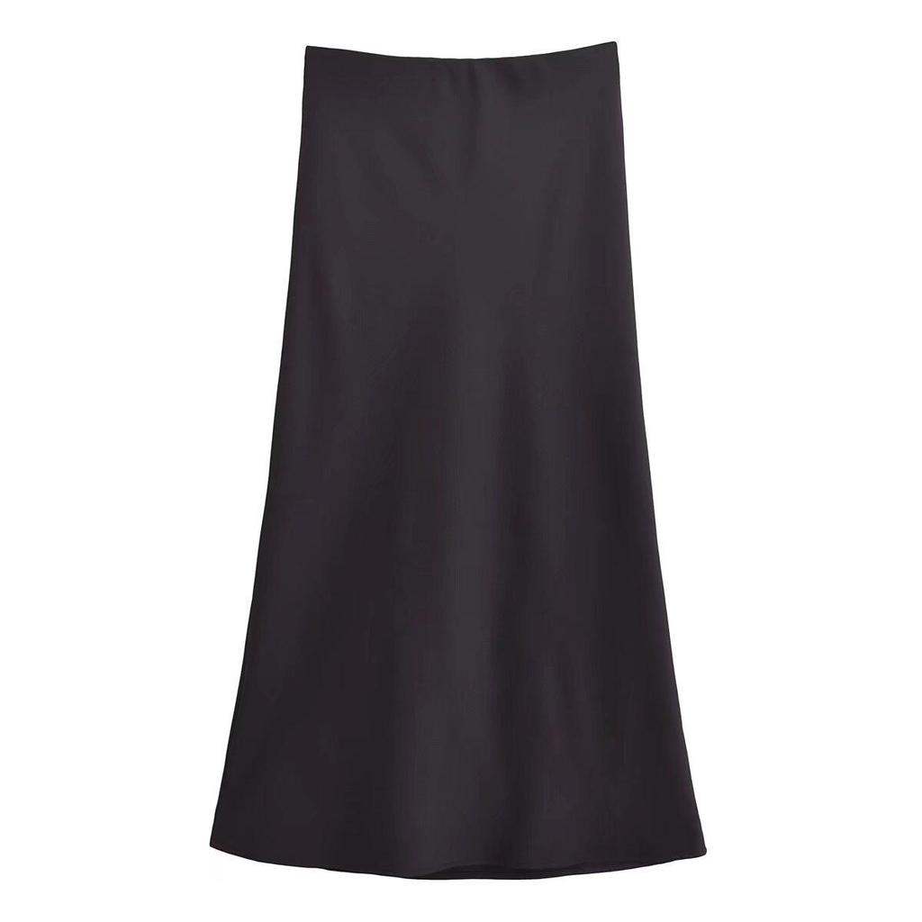 2025 Spring Women's Slim Crepe High-Waisted Casual Midi Skirt