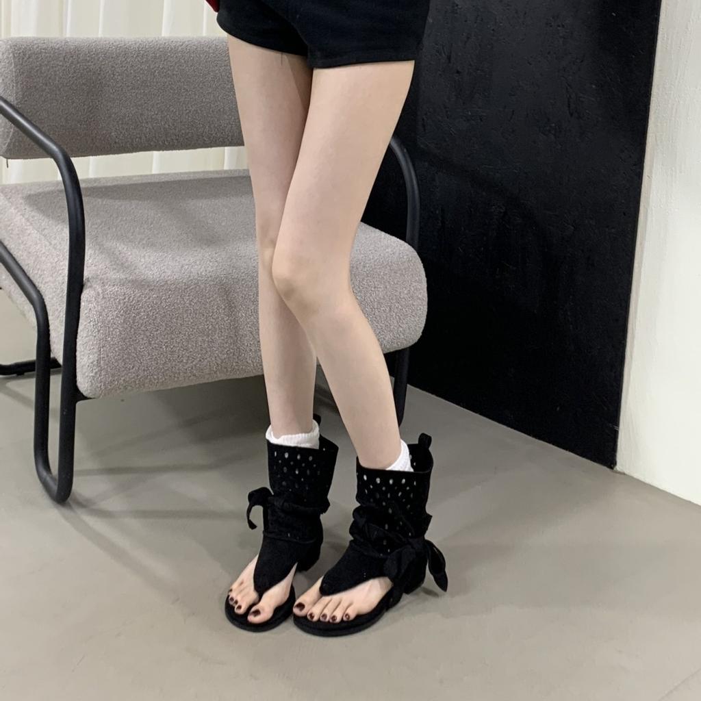 Retro hollow not stuffy feet summer personality cool boots women's 2025 new fashionable straps flat short boots sandals