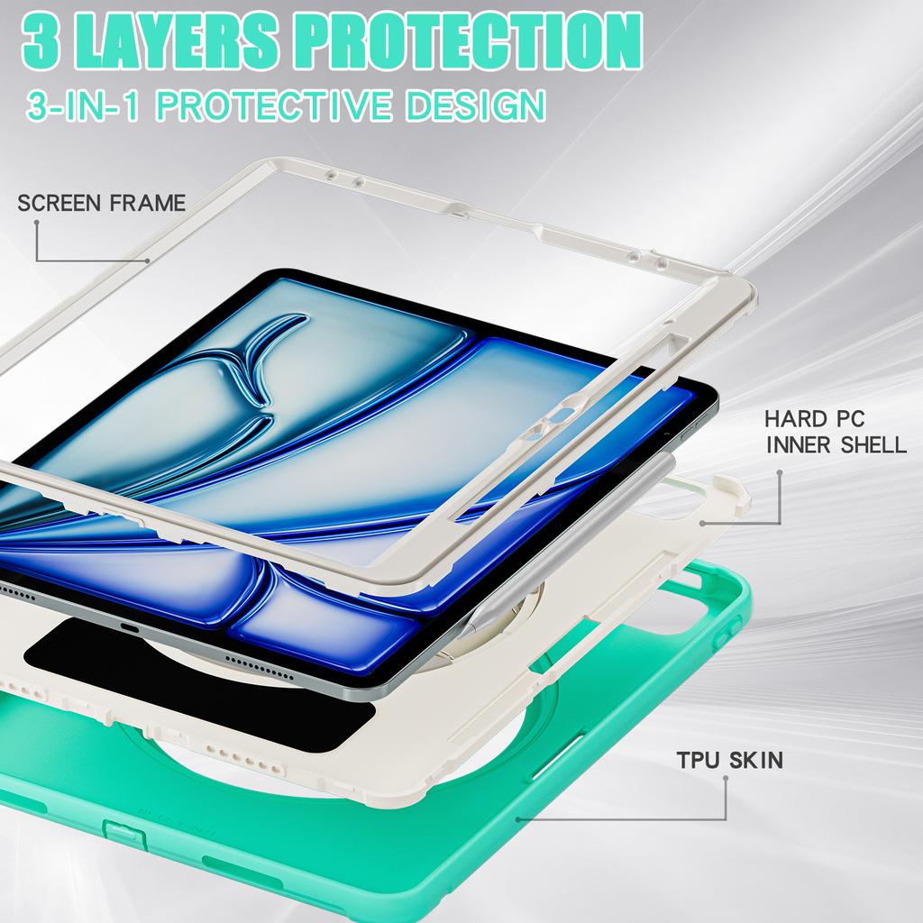 For iPad Air 13 (2025)/(2024)/Pro 12.9 (2022)/(2021)/(2020)/(2018) Case Kickstand PC+TPU+Silicone Cover with Pen Slot