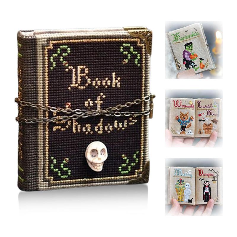 Book Of Shadows Halloween Stitch Along Kit Materiál Balení Gothic Crossing Stitched Book Halloweenská vyšívací sada pro dospělé