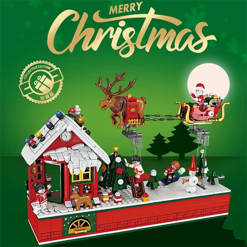 

Счастливого Рождества Дом Санта-Клауса Строительные блоки Зимний снеговик Рождественская фигурка Оленье дерево Мини-кукла Модель Кирпичная игрушка Рождественский подарок для мальчика Девочка Ребенок