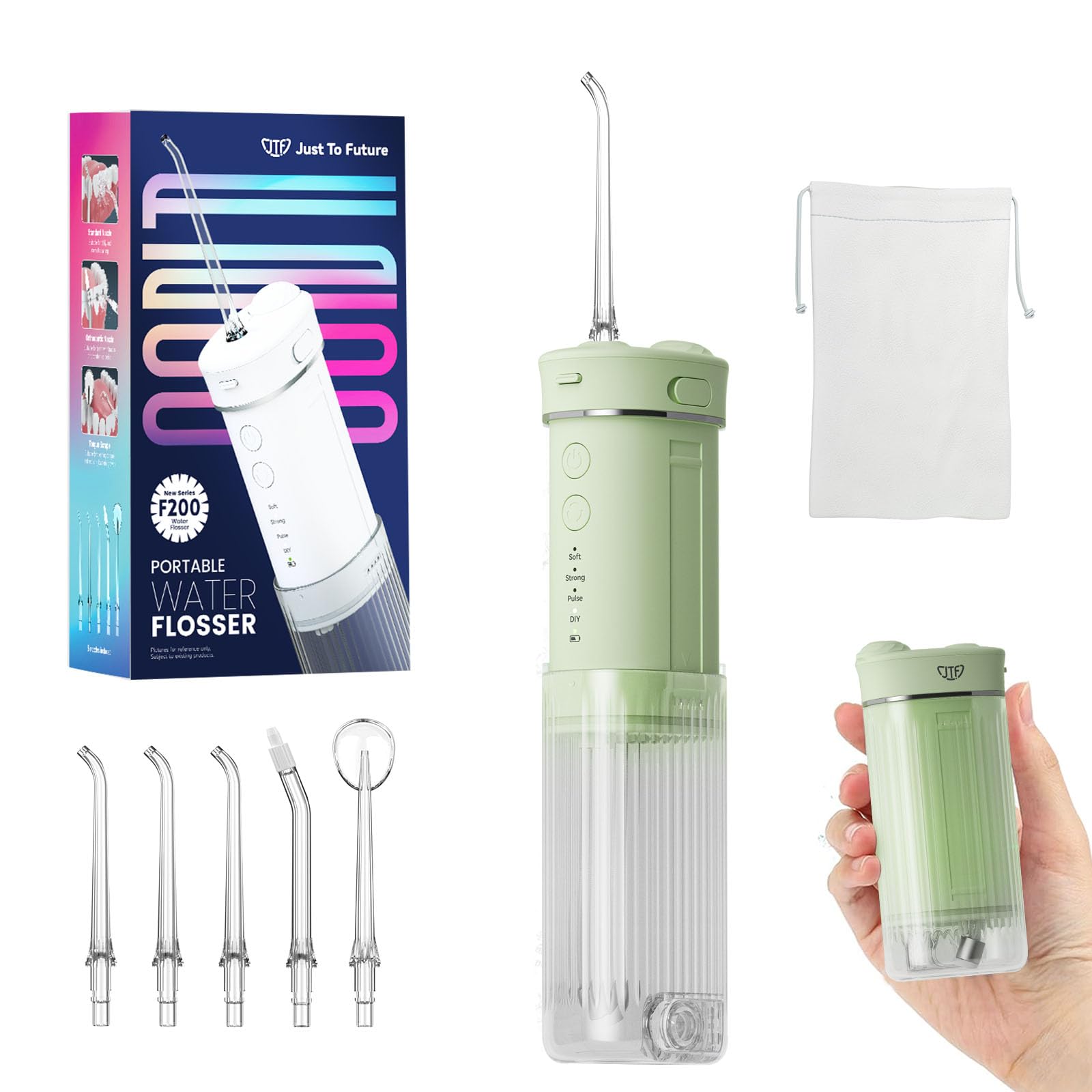 

JTF Ирригатор для полости рта Jet Washer 230 мл резервуар 5 сменных насадок беспроводной складной ультракомпактный мини портативный 4 режима 11 уровней регулировки интенсивности