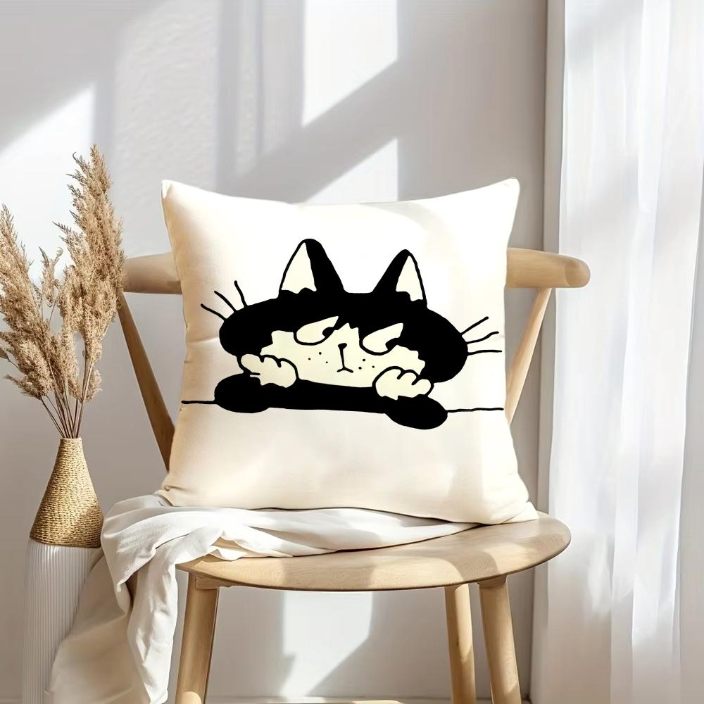 Katzenillustrationen Kissenbezug Weicher Plüsch Überwurf Kissenbezug Beidseitiger Dekorativer Kissenbezug Sofa Schlafzimmer Heimdekoration