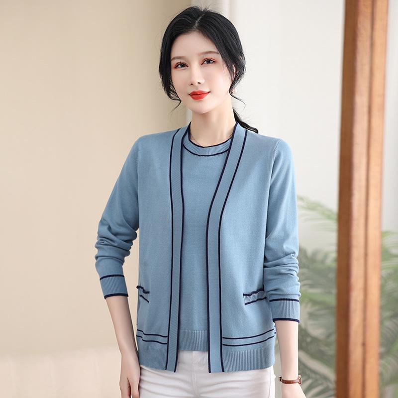 

2026 Spring Knit Cardigan Jacket for Middle-Aged & Elderly Women, Two-Piece Set XL (100-110 jin) синій
