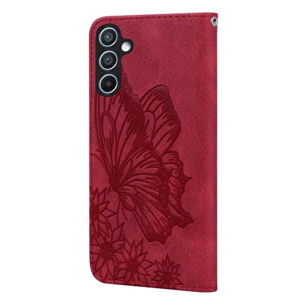 (Red) Case for Samsung Galaxy A55 5g Kickstand Protective Leather Wallet with Card Slot Stand Flip Phone Case Big Butterfly