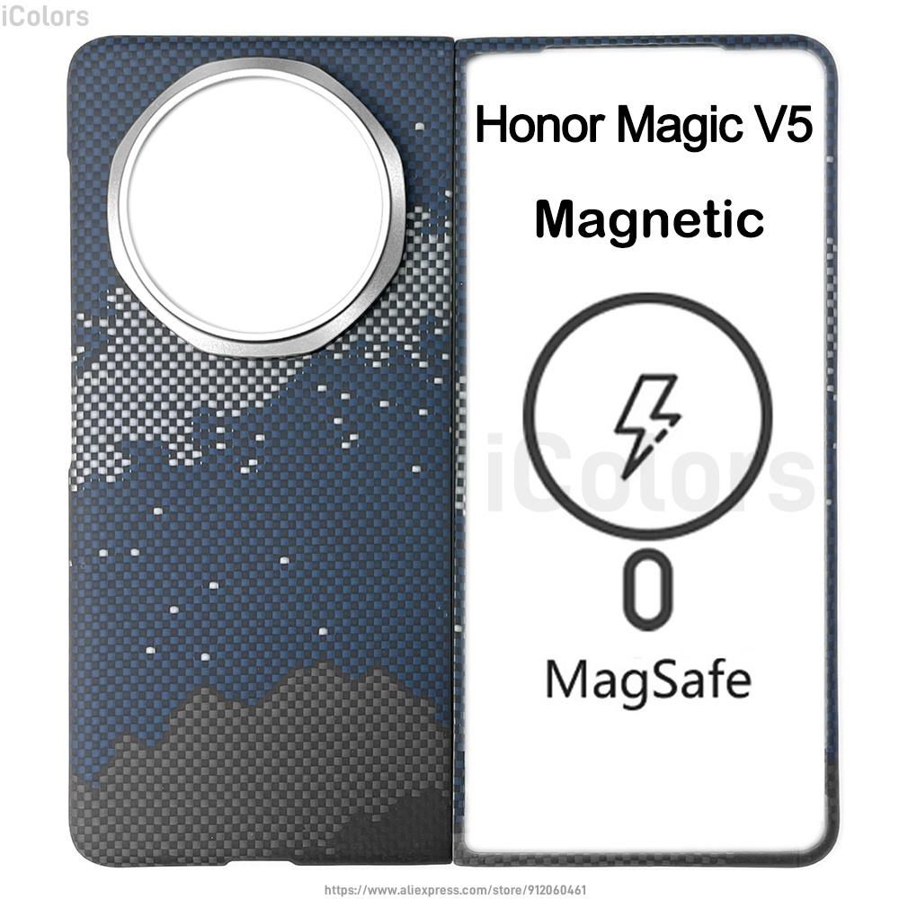 Magnetiskt MagSafe-fodral för Honor Magic V5 Kevlar Aramid Kolfiberöverdrag Ultratunt Lättviktigt Smalt Pansar Skyddande Fodral