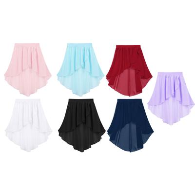 Girls High-Low Ballet Wrap Skirt Elastic Sheer Chiffon Asymmetrical Tutu Practice Performance Costume