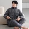 Pyjama Herren Winter Korallenfleece Dreilagig Verdickt Fleece Daunenclip Gepolsterte Jacke Herbst und Winter Super Dick Gepolsterte Homewear