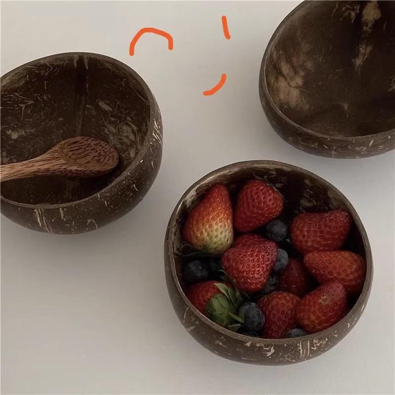 Coconut shell bowl, natural, Hainan, creative, Vietnamese old coconut shell bowl spoon set, dried fruit candle bowl