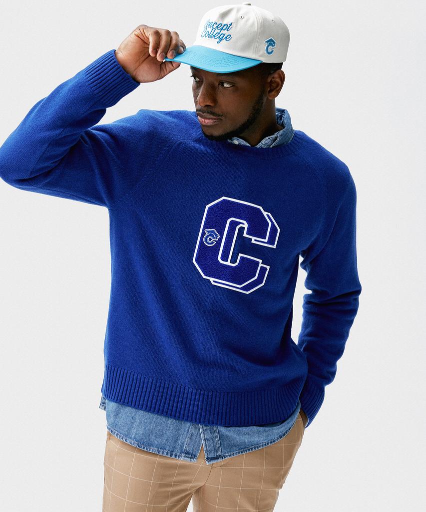 CONCEPTCOLLEGE Double Big C Patch Blue Lambswool Knit (Unisex)