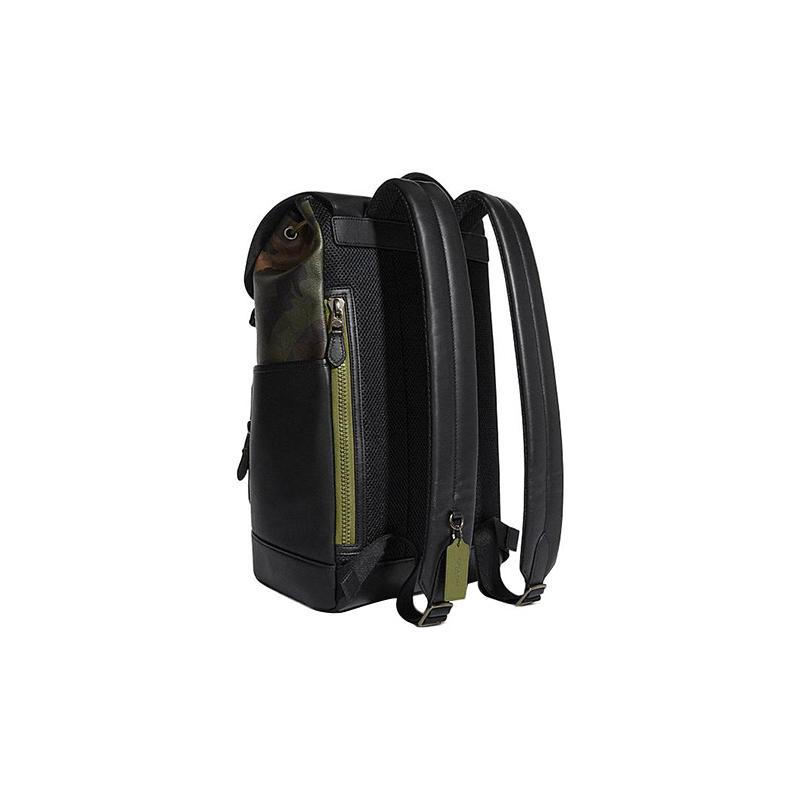 COACH Track 27 drawstring buckle closure camouflage print cow leather fabric school bag backpack backpack large size men's khaki and olive green