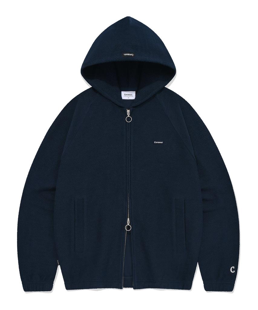 COVERNAT Herringbone Zip-Up Hoodie Navy