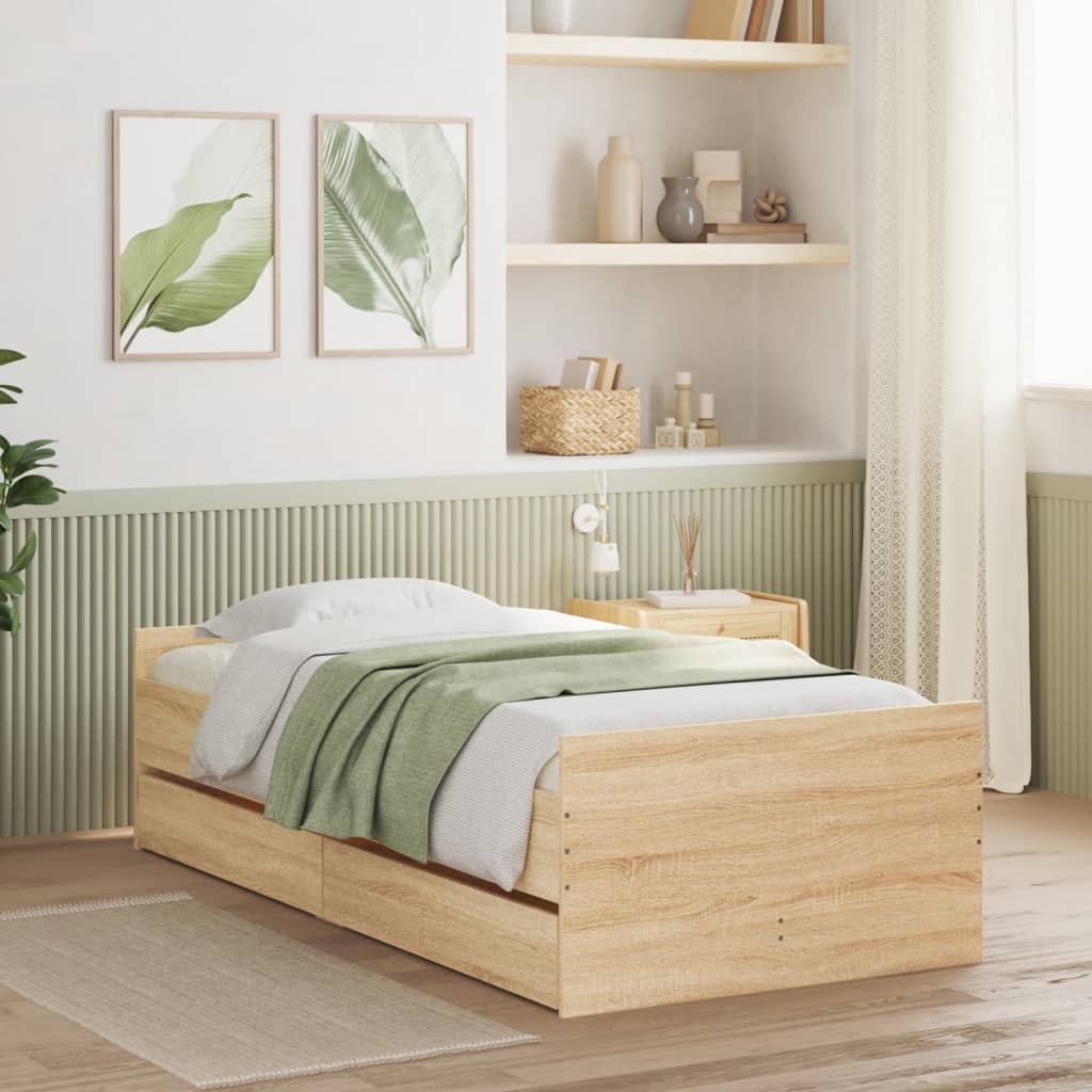 Bed with Drawers Sonoma Oak 75 x 190 cm