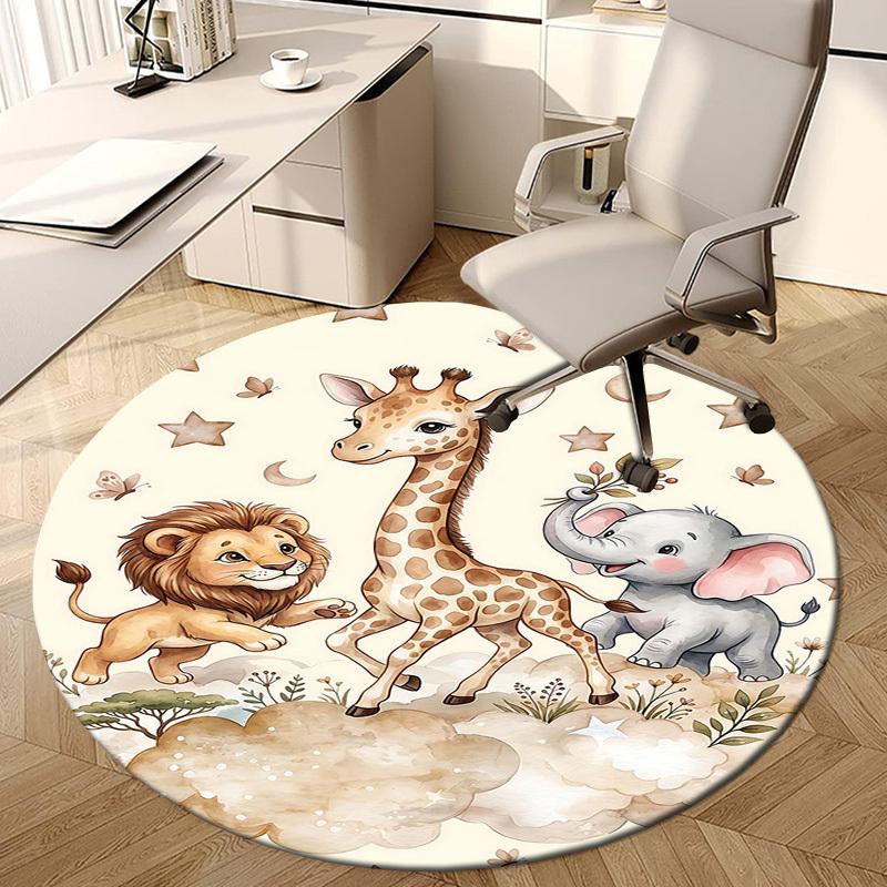 1PC Giraffe Elephant Non-Slip Floor Round carpet, Office, family, bedroom, Large Area Rug Indoor Rugs, Vibrant Colors-Z0497