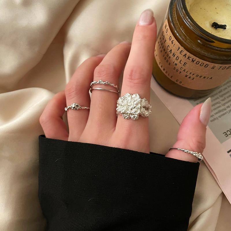 French Striking Vintage Design Adjustable Open Ring For Women In 925 Sterling Silver With Beautiful Texture Lava