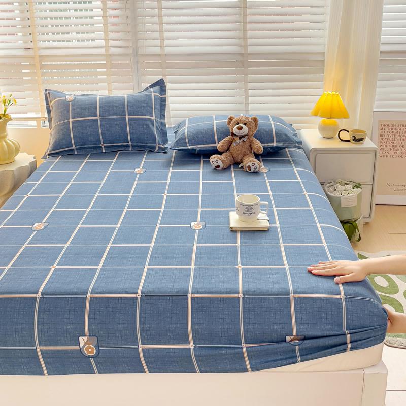 Romantic Love Bow Pattern Fitted Sheet Set Skin-friendly Breathable 3Pcs Mattress Cover with Elastic Band Queen Size Bedding Set