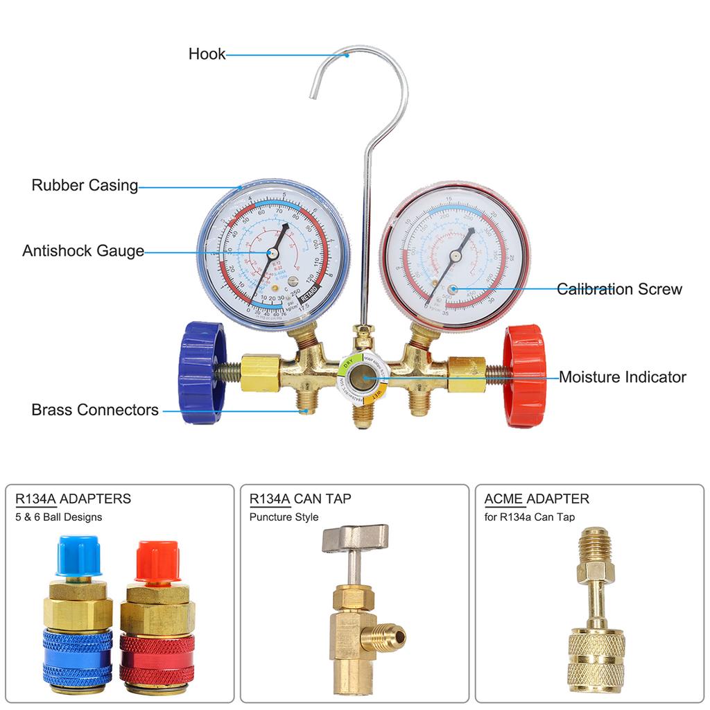 For R12 R22 R404A R134A Refrigerant Manifold Gauge SET Air Condition Refrigeration Set Air Conditioning Tools Hose and Hook