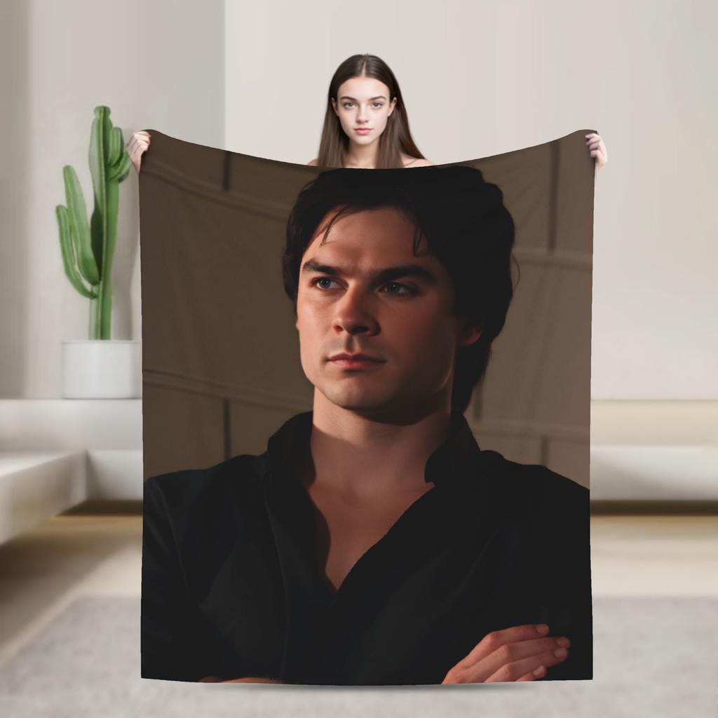 Damon Salvatore The Vampire Diaries Blanket Soft Warm Comfortable Plush Throw Living Room Flannel Bedspread Bed Cover