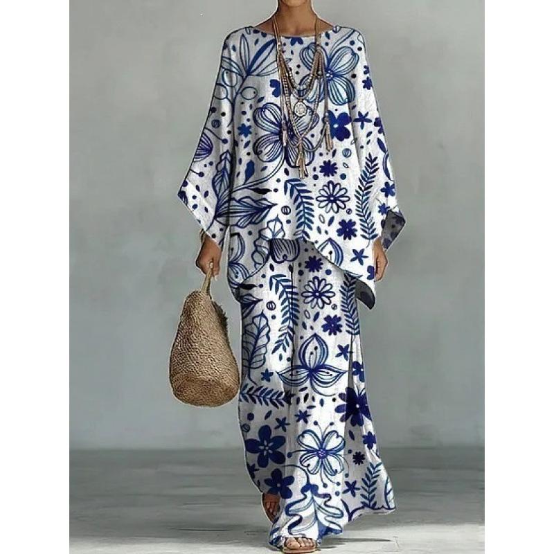 16 Summer Y1 Loose Bat Sleeve Top Wide Leg Pants Two-piece Women's Clothing European and American Fashion Suit