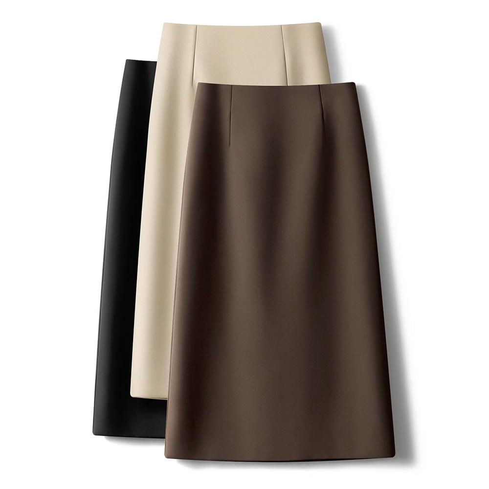 

2025 Women s High Waist Slimming Midi Skirt - Spring/Autumn Bodycon with Slit L серый