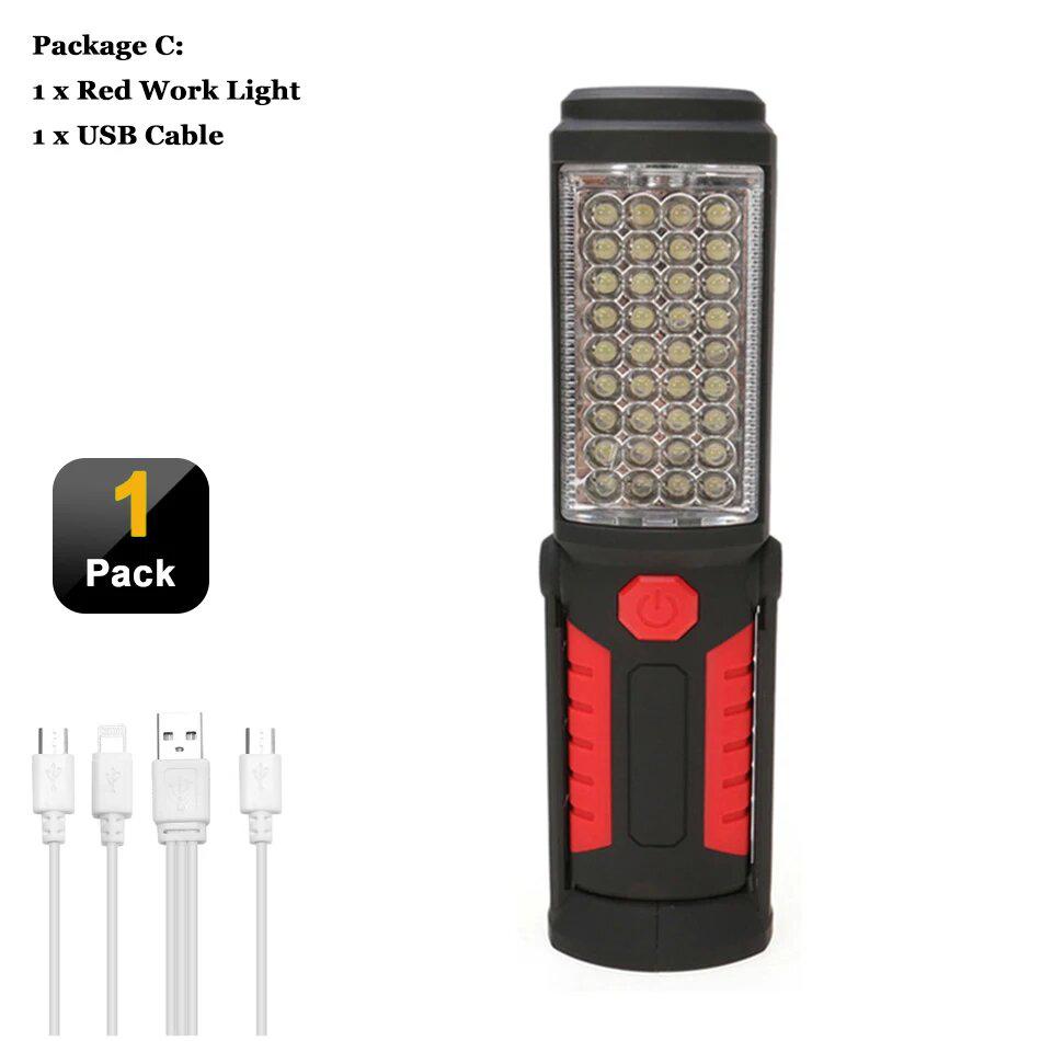 USB Rechargeable COB LED Flashlight Portable Work Light Magnetic Hook Torch Camping Lamp with Built-in Battery Car Repair Lamp